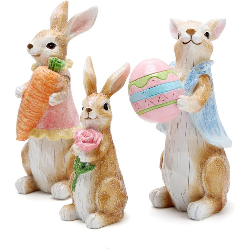 3 pièces de lapin de Pâques, décorations de famille, printemps, lapin de Pâques, décorations, figurines, décorations de table pour les fêtes