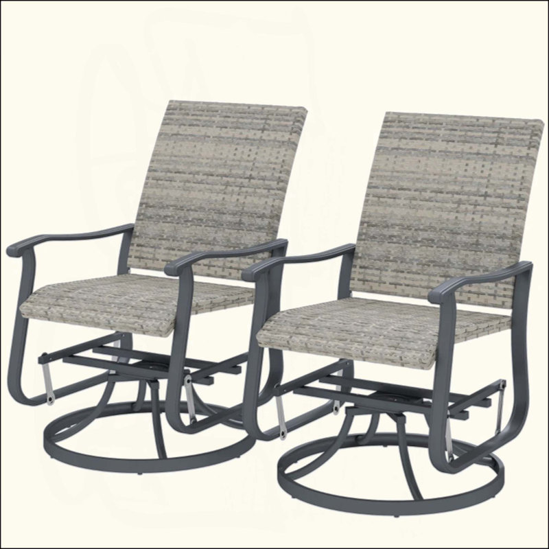 Fauteuil oscillant d'extérieur, ensemble de chaises pivotantes en rotin d'osier, Noir / gris clair