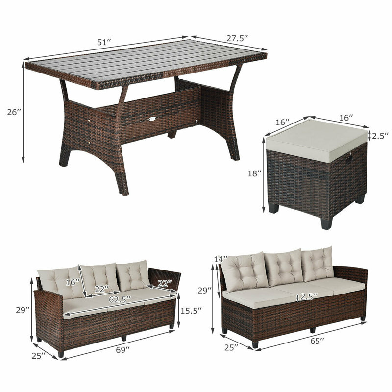 Hearston 8 - Person Patio Dining Set Rectangular Table with Cushions Included