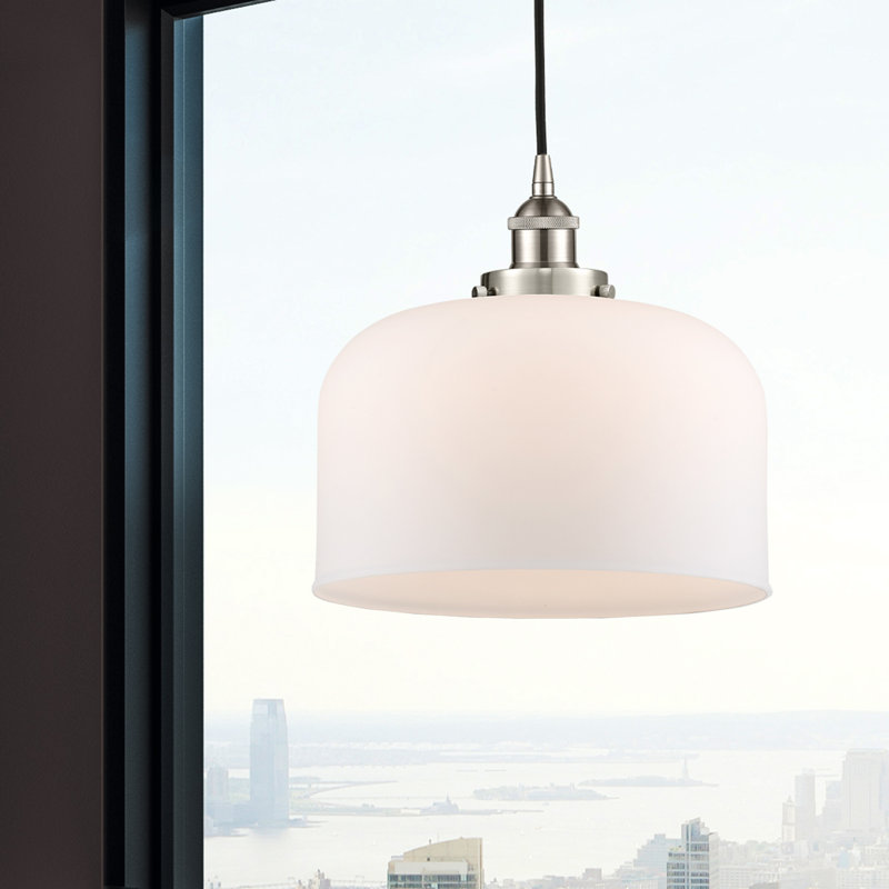 Pattie Bell 1-Light Dimmable Adjustable Height Single Pendant, Matte White, Brushed Satin Nickel