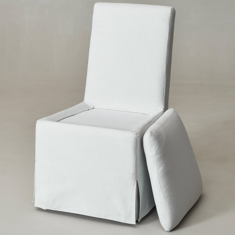 20" Wide Performance Fabric Slipcover Upholstered Dining Side Chair With Casters (Set of 2), Ivory