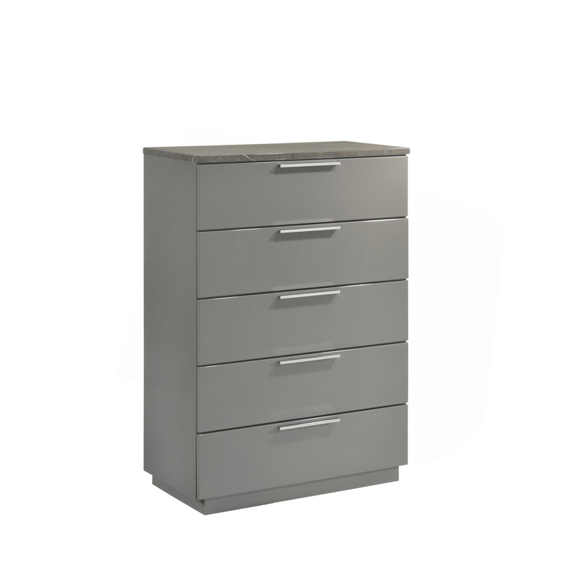 Commode Elara - Finition bicolore très brillante en marbre et laque avec tiroirs spacieux et pieds en métal - Gris