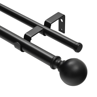 Ensemble de tringle à rideaux double télescopique mural avec capuchon classique UTOPIA ALLEY Leola, diamètre de 1 pouce, noir