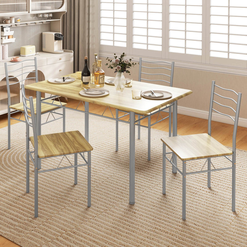 Casiano 4 - Person Four Leg Dining Set, Light Brown, Silver
