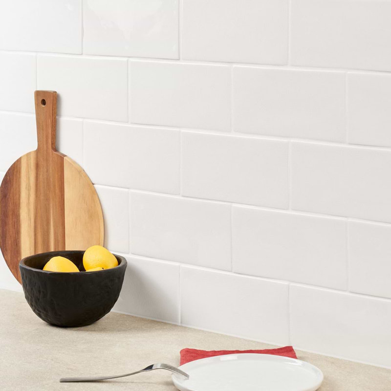 Nabi Subway 4.5x9 Subway Polished Glass Tile, Glacier White