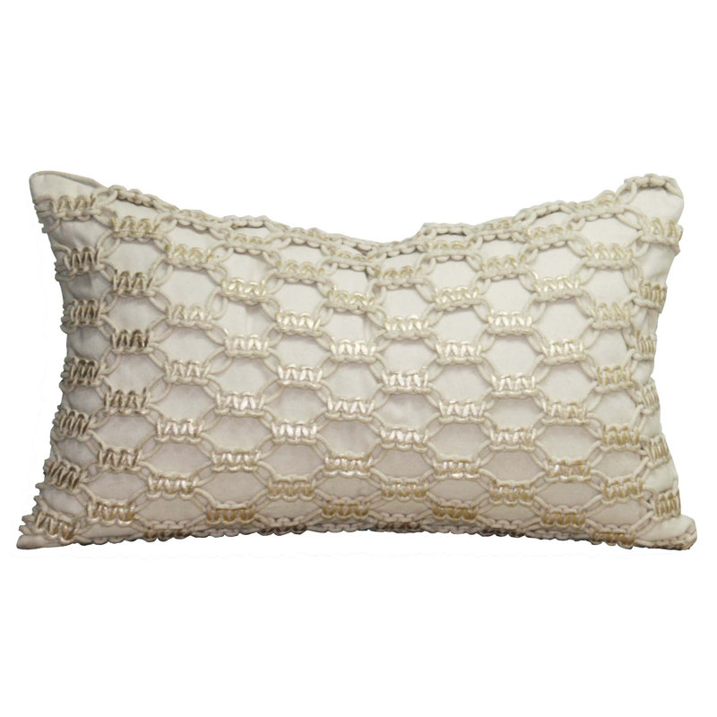 Embroidered Feather Reversible Throw Pillow