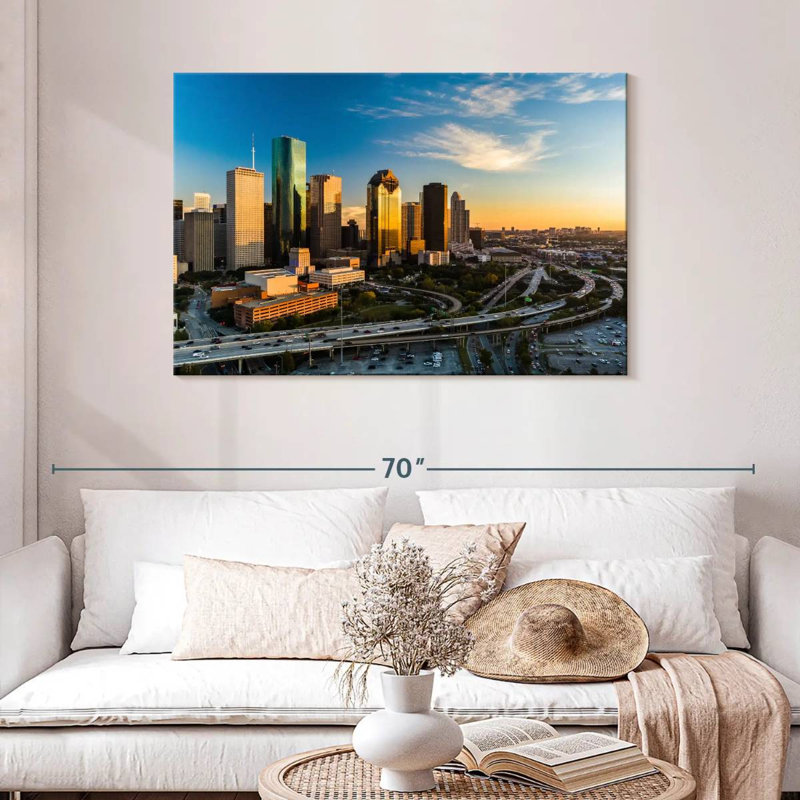 Ravi Houston Skyline au coucher du soleil, H 30 po x l 45 po