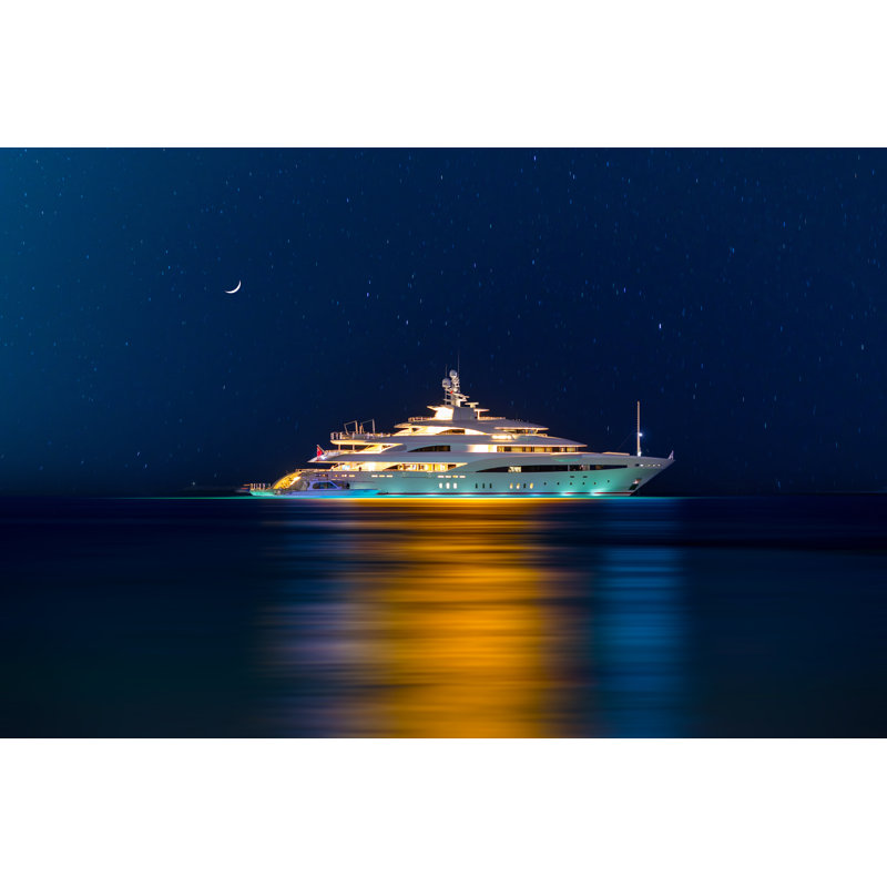 Illuminated White Boat - Wrapped Canvas Print, 20cm H x 30cm W x 3.8cm D