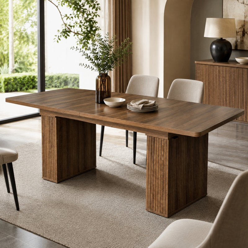 Table de salle à manger extensible Vonnie 78,74 po avec rangement, table moderne extensible pour 6 à 10 personnes avec plateau épais et large pied central