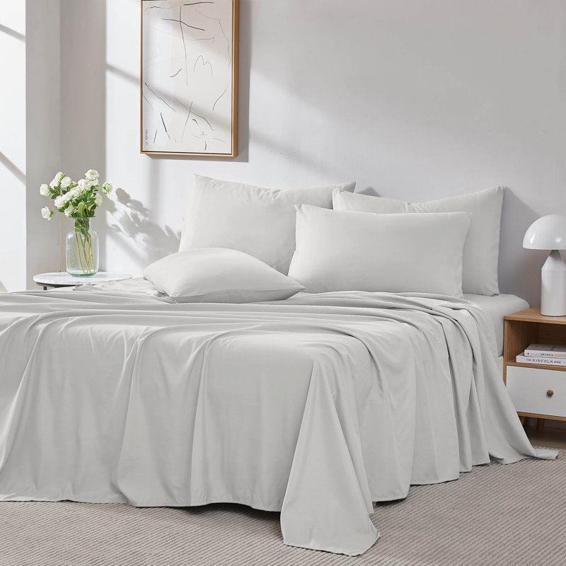 Southshore Fine Linens Vilano Springs Extra Deep Pocket 6-Piece Sheet Set, Ultra Soft Double-Brushed 110 GSM Microfiber Bedding, 21-Inch Deep Pocket, 4 Pillowcases, Queen, Light Grey