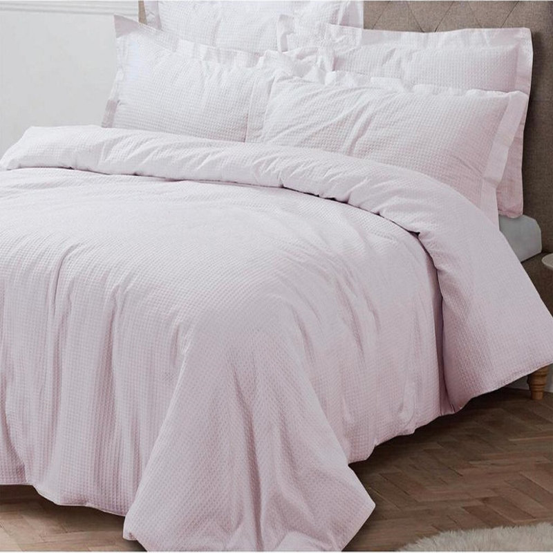 Zuniga Duvet Waffle 100% Cotton Quilt Cover Bedding Set with 2 Pillowcases – Anti-Allergic & Machine Washable, Pink