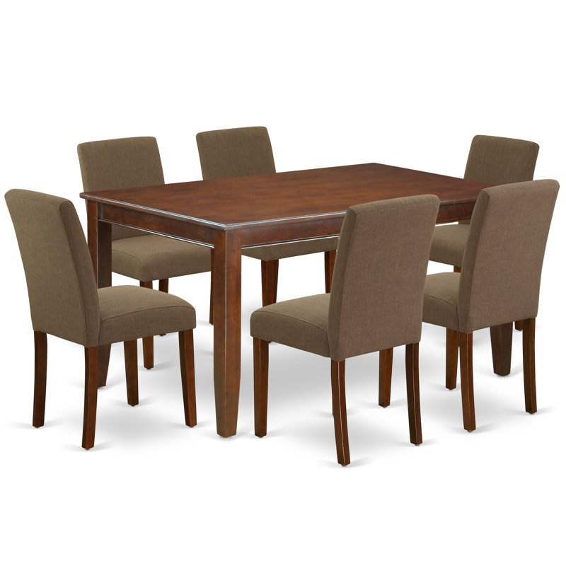 Ensemble de table de salle à manger 7 pièces composé d'une table de cuisine rectangulaire et de 6 chaises de salle à manger en tissu Parson, acajou