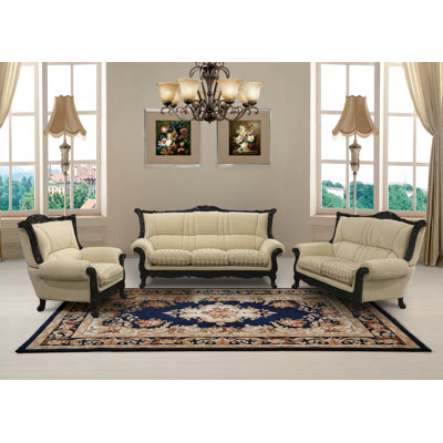 Ensemble de salon en tissu en relief beige et doré 3 pièces Vidette