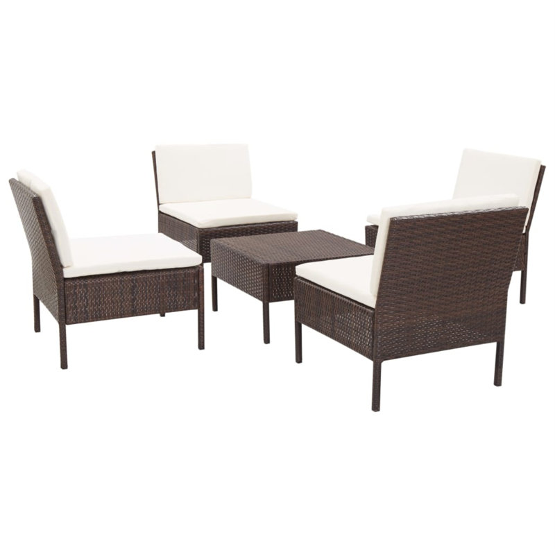 Adiah 5 Piece Lounge Chair with Cushions, White, Brown