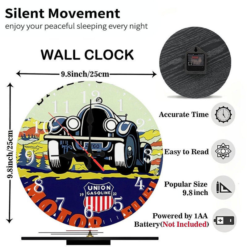 Horloge murale en bois 10 po, mouvement silencieux, à piles (piles AA non incluses), décor artistique, parfait pour les décorations
