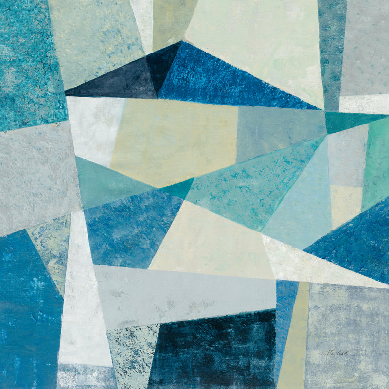 Indigo Geo Metric Soft by Silvia Vassileva - Wrapped Canvas Painting, 30cm H x 30cm W x 3.8cm D