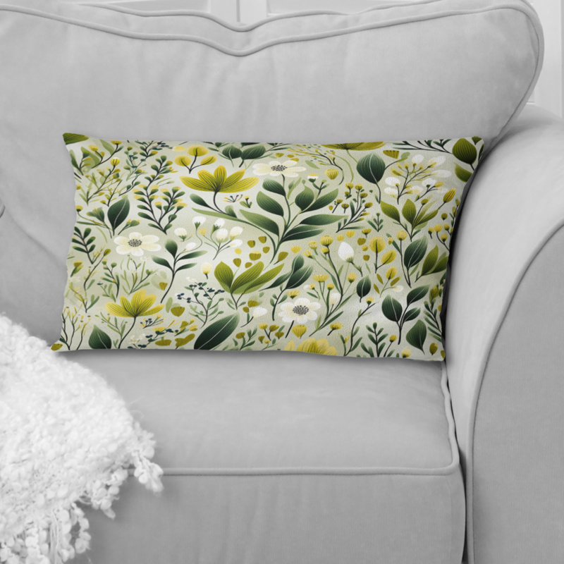 Meadow Greenery Botanical Green - Coussin décoratif abstrait corail récif multicolore azur