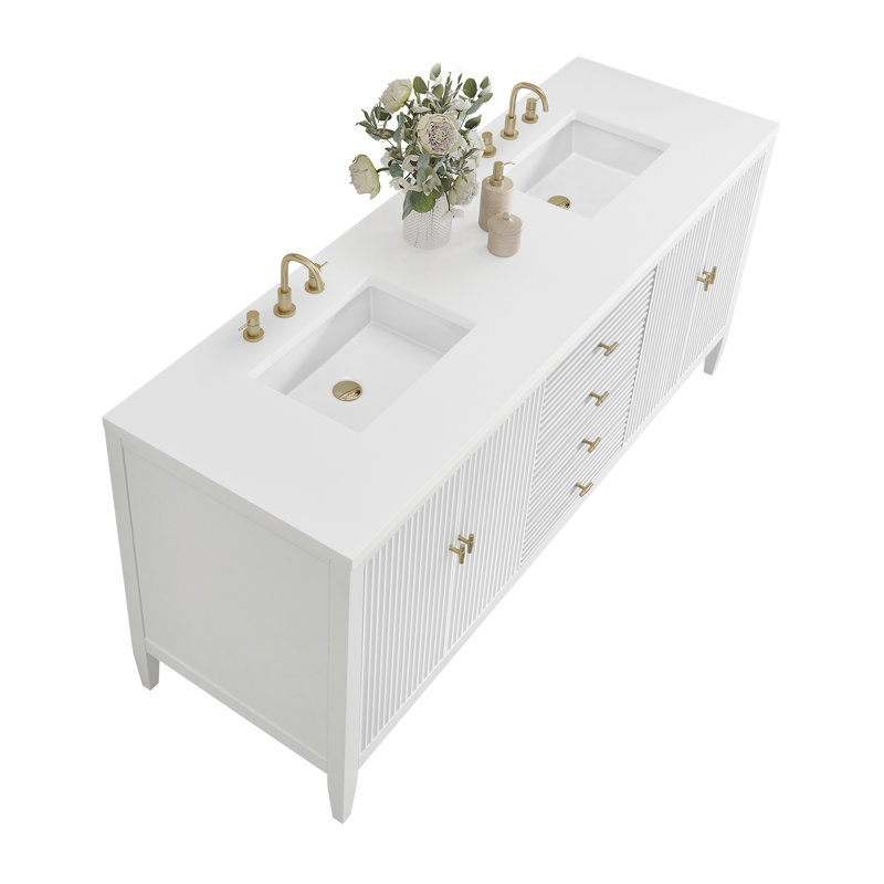 Myrrin 72'' W Double Vanity, Bright White, 8" Widespread, White Zeus