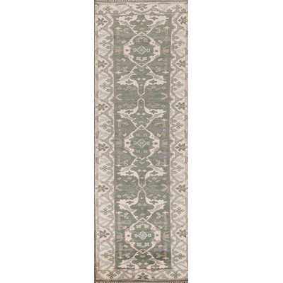 Green Oushak Indian Runner Rug 3x10