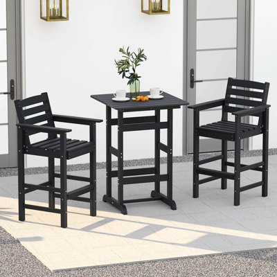 3-Piece Patio HDPE Bar Set Armchairs with Square High-Top Table Footrest Backrest by Red Barrel Studio
