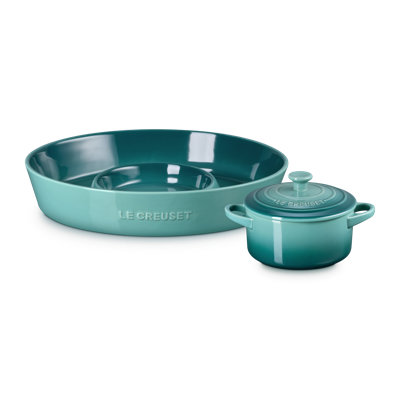 Le Creuset Set Of 2 Chip & Dip 24Oz Mini Cocotte Bleu Riviera