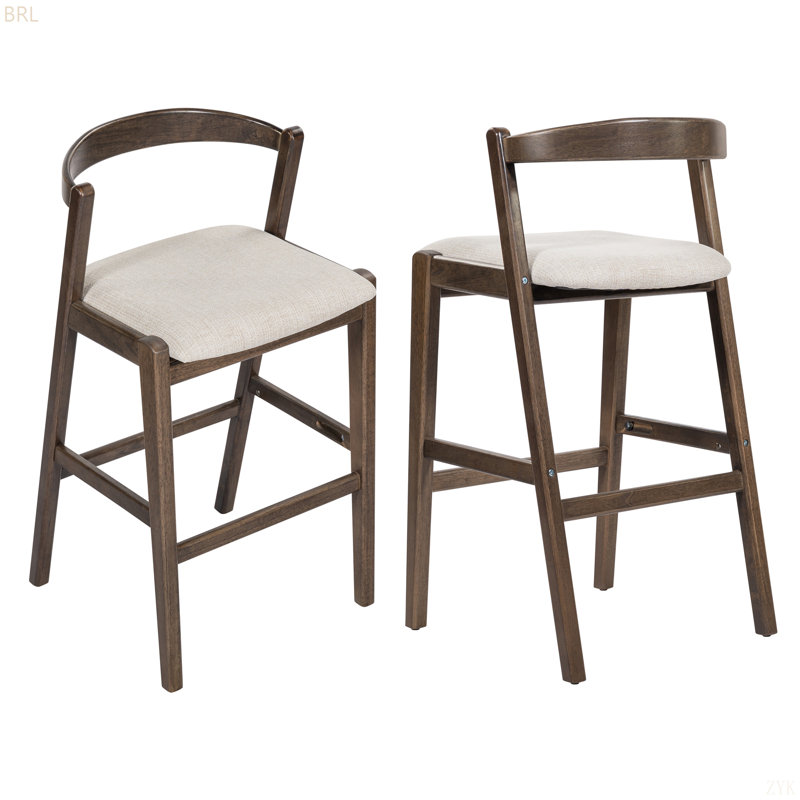 Tabouret de bar d'intérieur en bois d'hévéa, ensemble de 2, Marron foncé