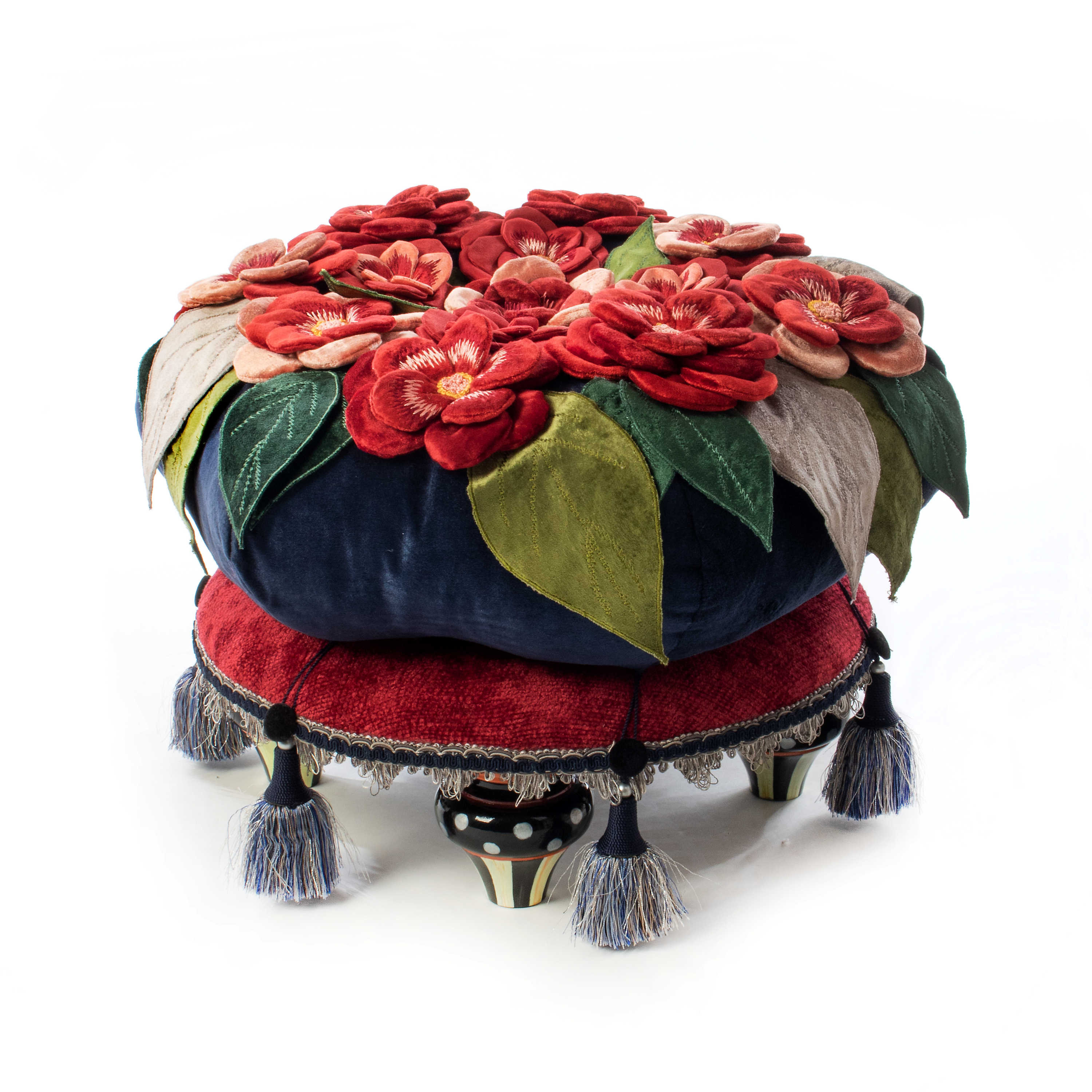 Laurel Embroidered Footstool