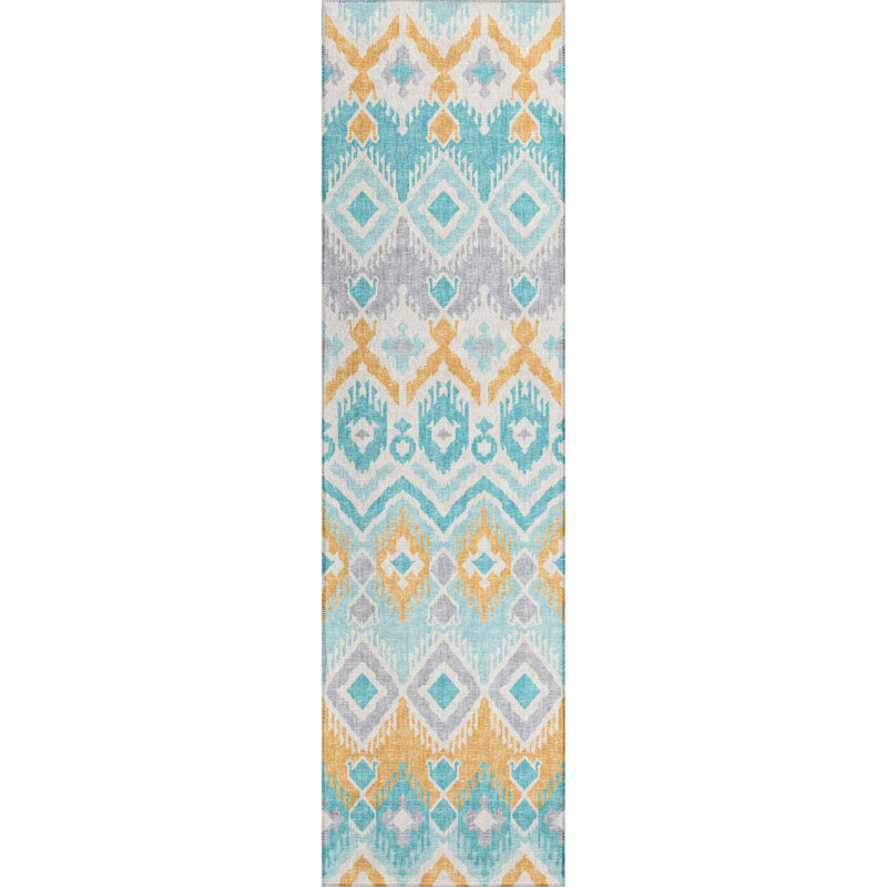Chenille Washable Ikat Indoor/Outdoor Rug, Runner 2'3" x 7'6"