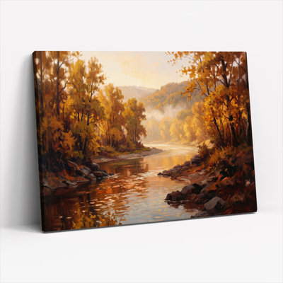 Autumn River Canvas Wall Art Oil Painting Print Set Of 1