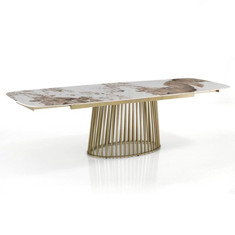 Dakya Extendable Metal Base Dining Table, Gold