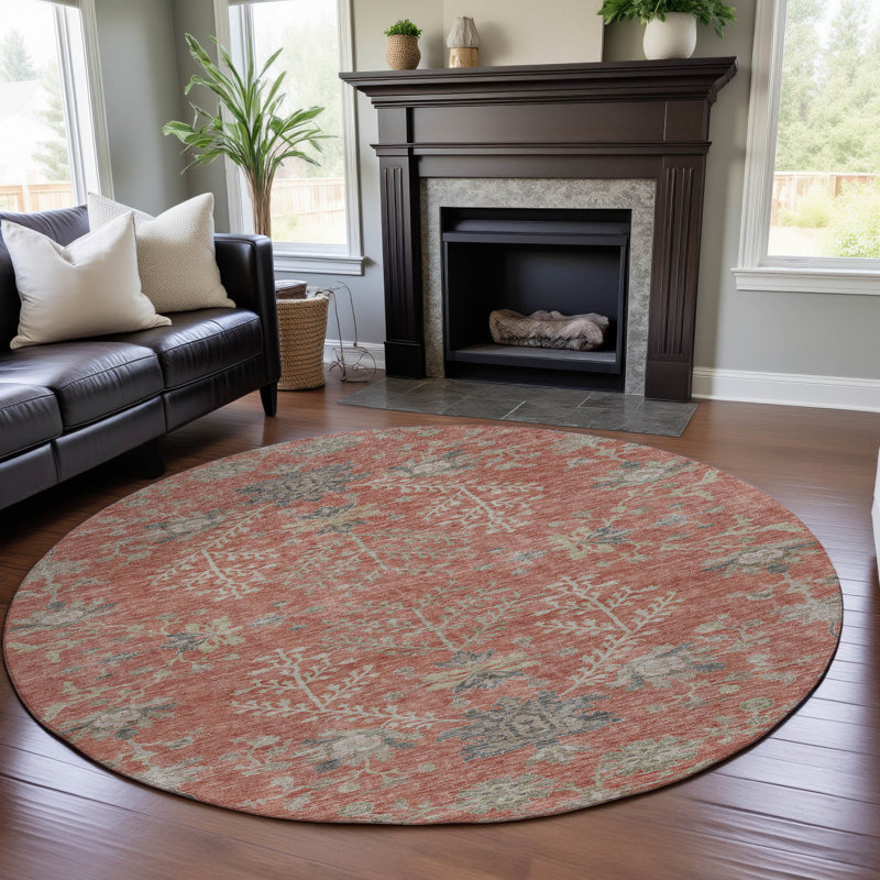 Premium Machine Washable Gurubaksh AMF1156 Floral Rug, Round 8'