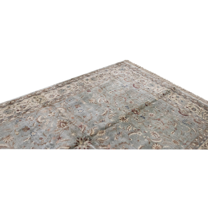 Tapis gris et ivoire noué à la main de haute qualité