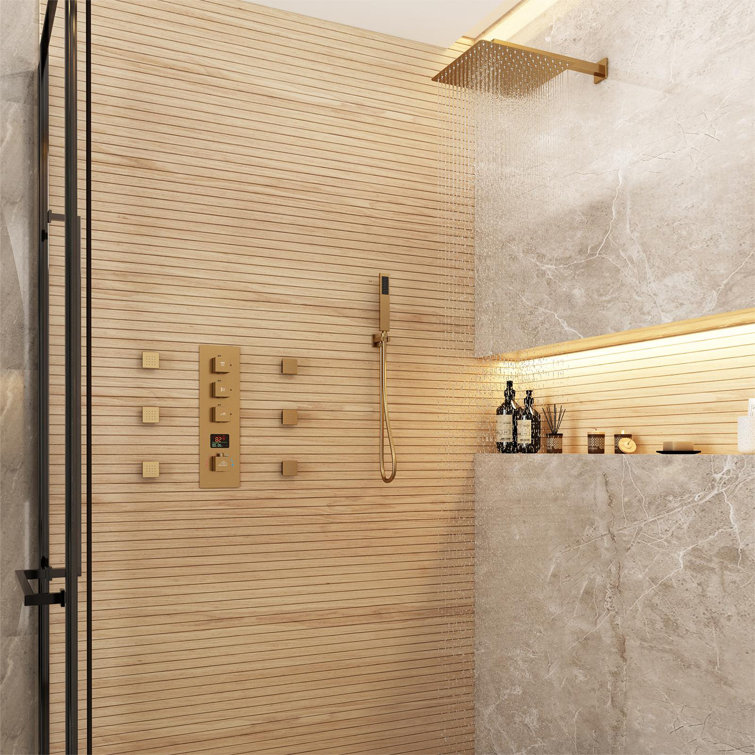 12 Inch Rainfall Thermostatic Shower System with Body Spray and Temperature Display