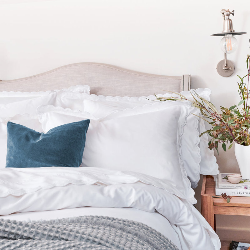 Scallop Edge Duvet Cover Set, Queen Duvet Cover + 2 Standard Pillowcases, White