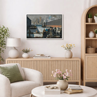 Industrial Harbour Cityscape Artwork, Living Room Pictures, Framed Canvas Giclee Print Wall Art.