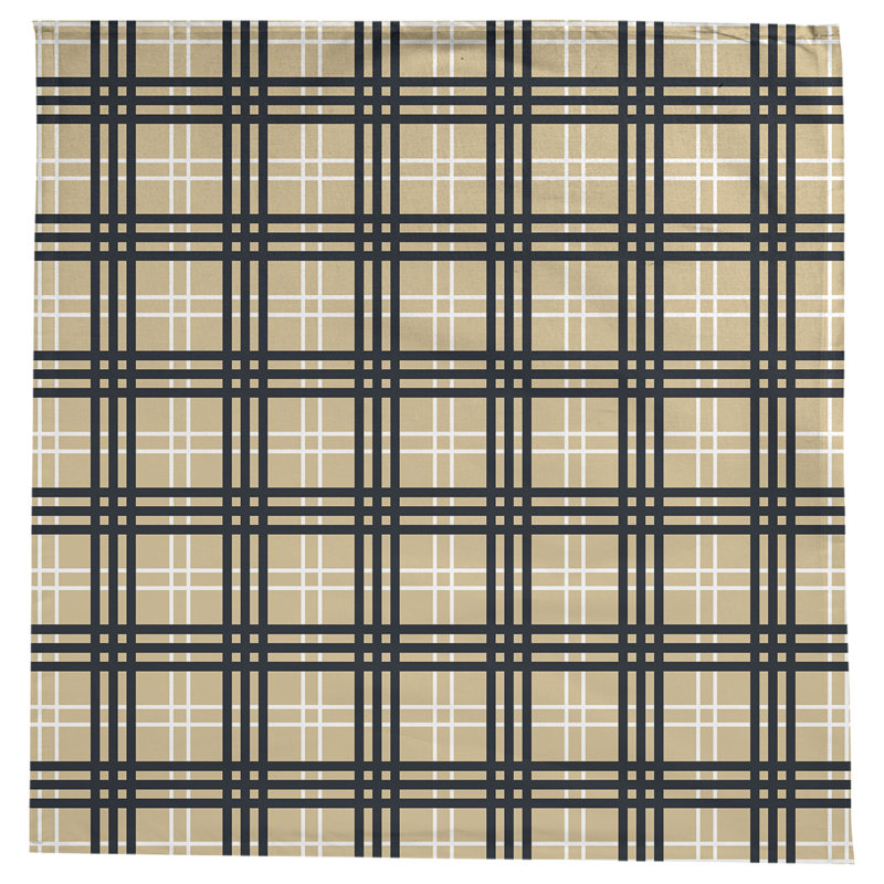 Plaid Cotton Blend Square Tablecloth, Old Gold/White/Black