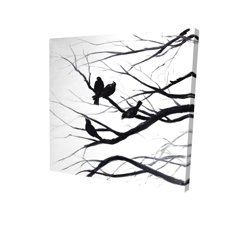 «Birds and Branches Silhouette», reproduction de peinture à l'huile sur toile tendue, H 32 po x l 32 po x P 1,5 po