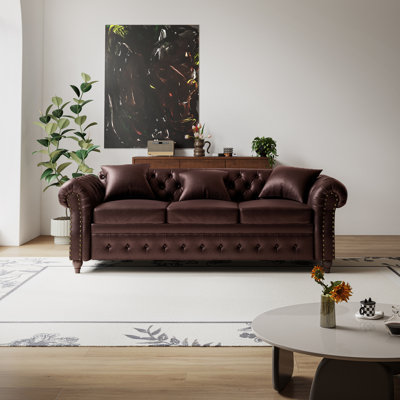 Canapé Chesterfield en similicuir - conception capitonnée classique avec rangement caché