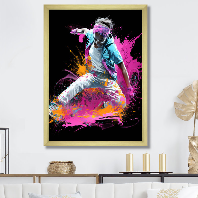 Urban Rhythms Breakdance Evolution II - Dance Wall Art, Gold Single Picture Framed, 32" H x 24" W x 1" D