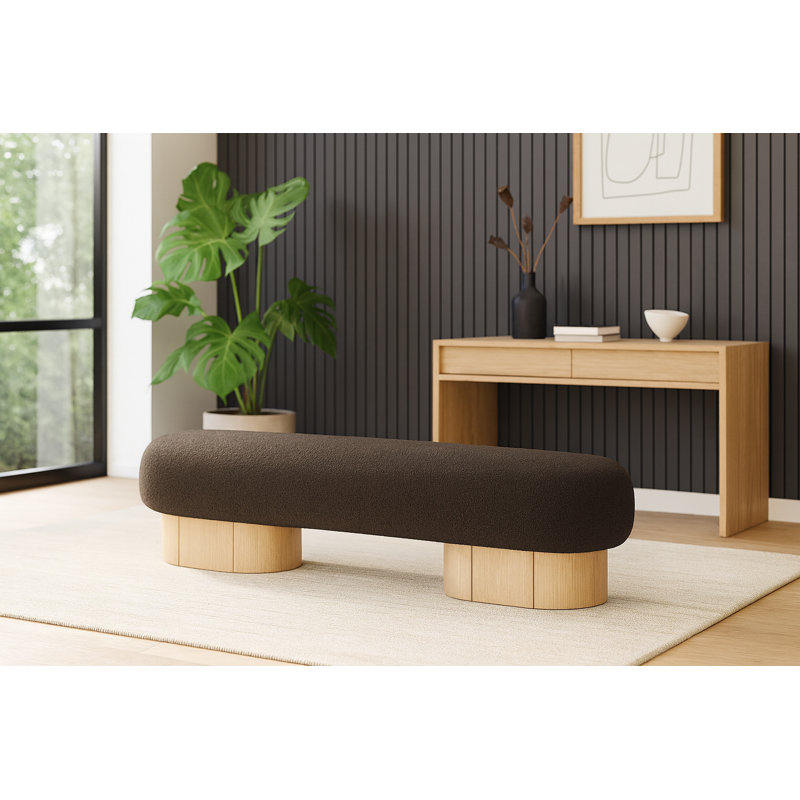 Denyer Fabric Upholstered Bench, Light Oak, Brown