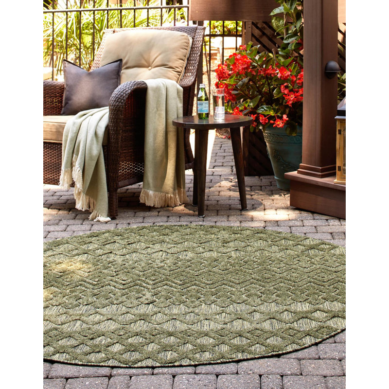 Grise Geometric Indoor / Outdoor Rug, Round 7'