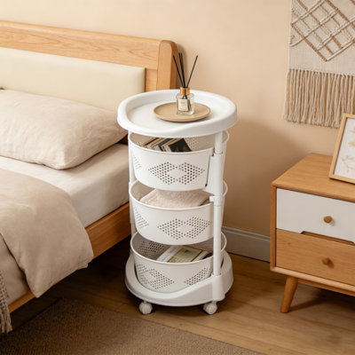 Support de rangement rotatif | Chariot de rangement à roulettes de cuisine à 3 niveaux avec roulettes verrouillables