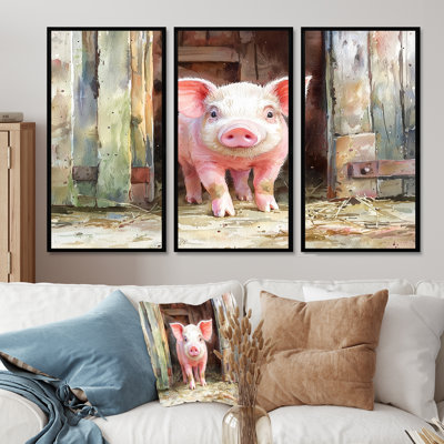 Portrait de mignon cochon de ferme - décoration murale cochon - 3 pièces