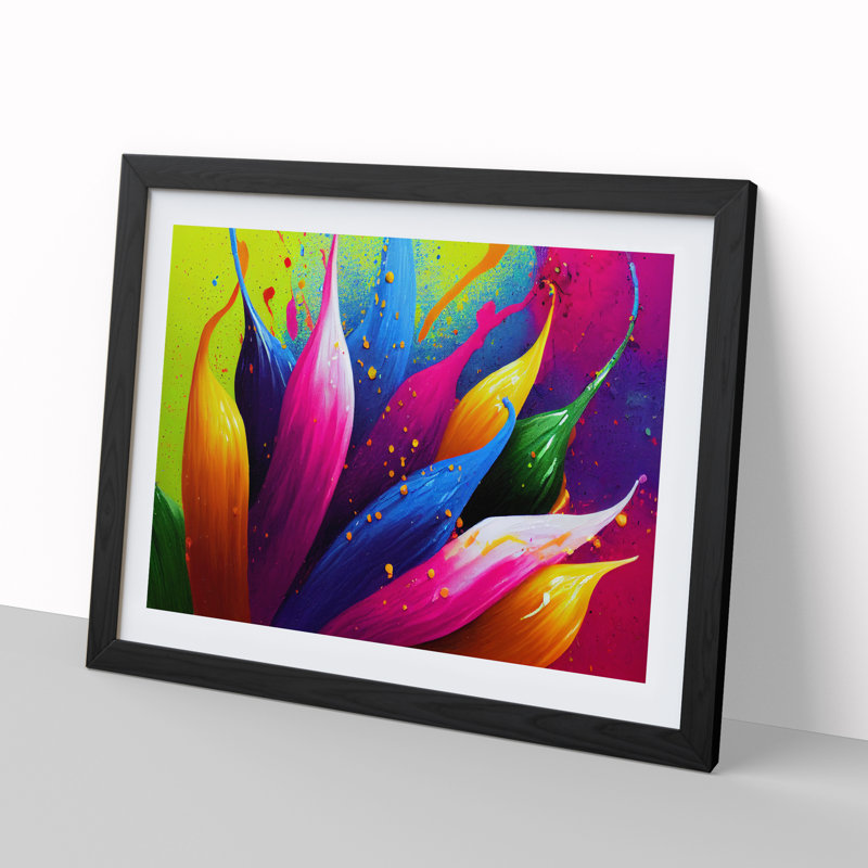 Dashing Flower Splash - Single Picture Frame Print, Black, 46cm H x 64cm W x 2cm D