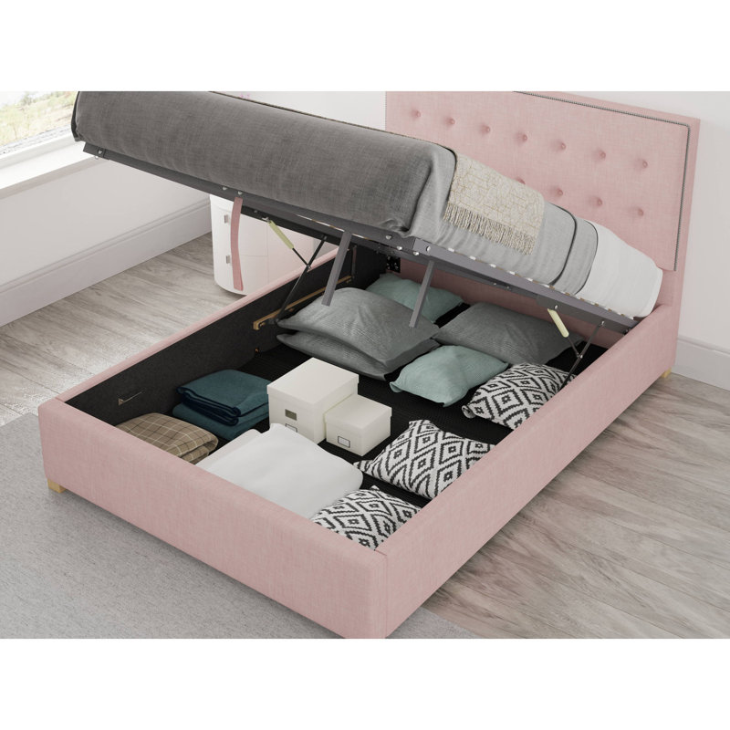 Abarca Upholstered Ottoman Storage Bed, Double (4'6), Tea Rose