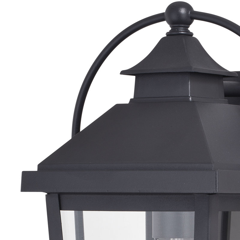 Hanoverton 14.5 in. H 1-Light Textured Black Dusk to Dawn Sensor Traditional Outdoor Wall Sconce, Durable Steel, Clear Glass Shade, LED Compatible for Exterior Porch Patio Front Door or Garage