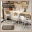 Tabouret de bar en cuir Daishun avec base en acier inoxydable thermolaqué blanc et dossier en osier incurvé-179139420-196402451