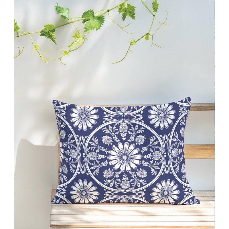 Coussin lombaire d'extérieur Daisy Tile, Marine