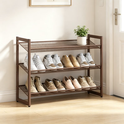 3-Tier Stackable Shoe Rack, Metal Shoe Organizer for Closet, Entryway, Garage, with Flat or Slanted Mesh Shelves, Heavy Duty Storage for Home