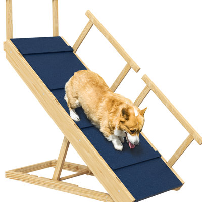 Foldable Wooden Dog Ramp With Non-Slip Mat And 4 Adjustable Heights, Enables Dogs To Reach High Beds Or Sofas Smoothly, Natural Wood Finish Stable Mat, For Furniture Appearance